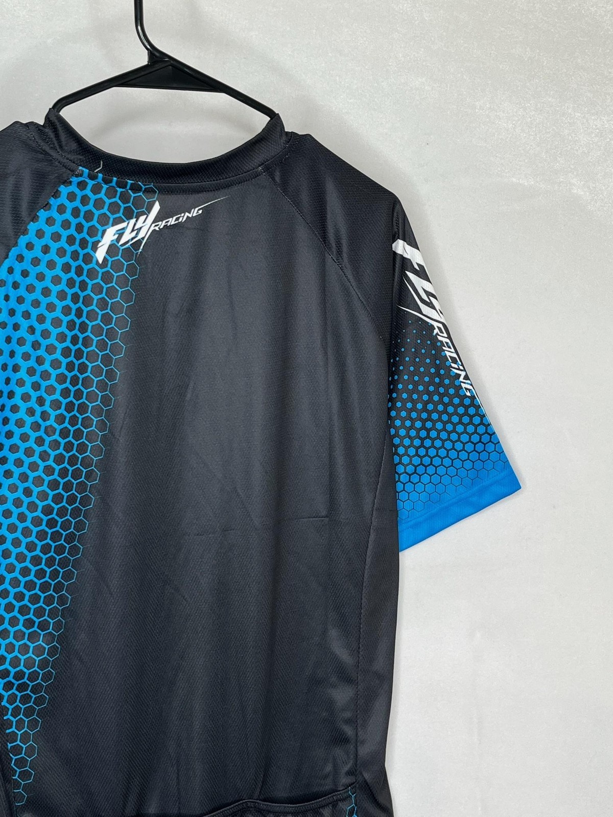 Fly Racing Cycling Jersey Shirt Large Blue Black Mens Full Zip Pockets Quick Dry
