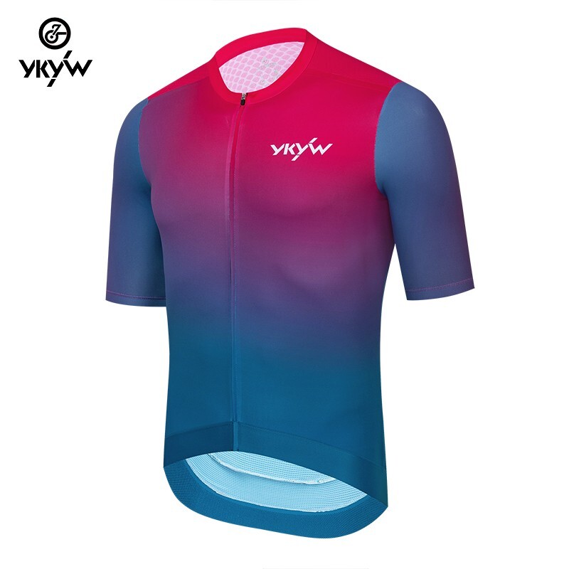 YKYW Men’s Cycling Jersey Short Sleeve Bicycle Shirt Maillots MTB Gradient Tops