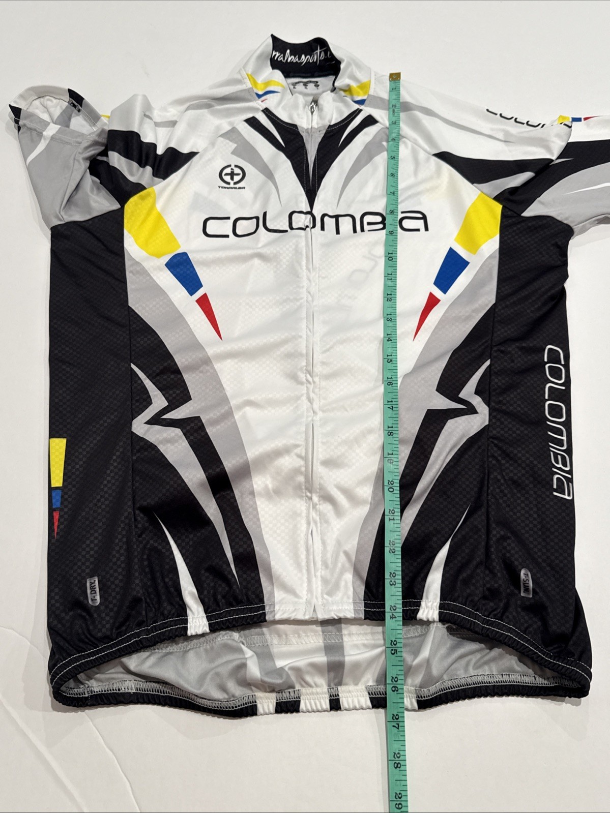 Torralba Colombia Short Sleeve Cycling Jersey Large White Zip Back Pocket