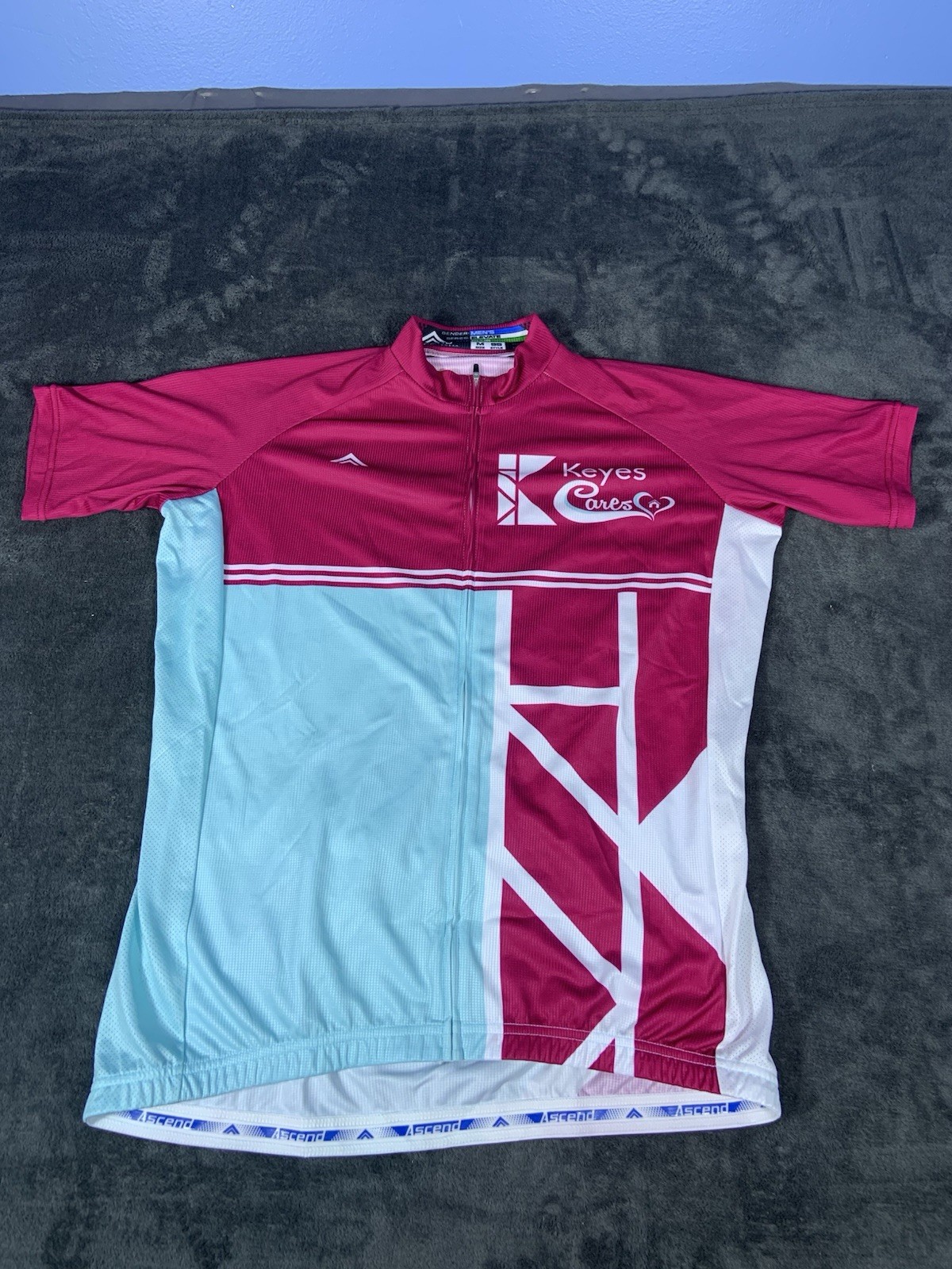 Elevate Club Sport Cycling Maroon Blue Zip Shirt Mens Size Small S Racing Jersey