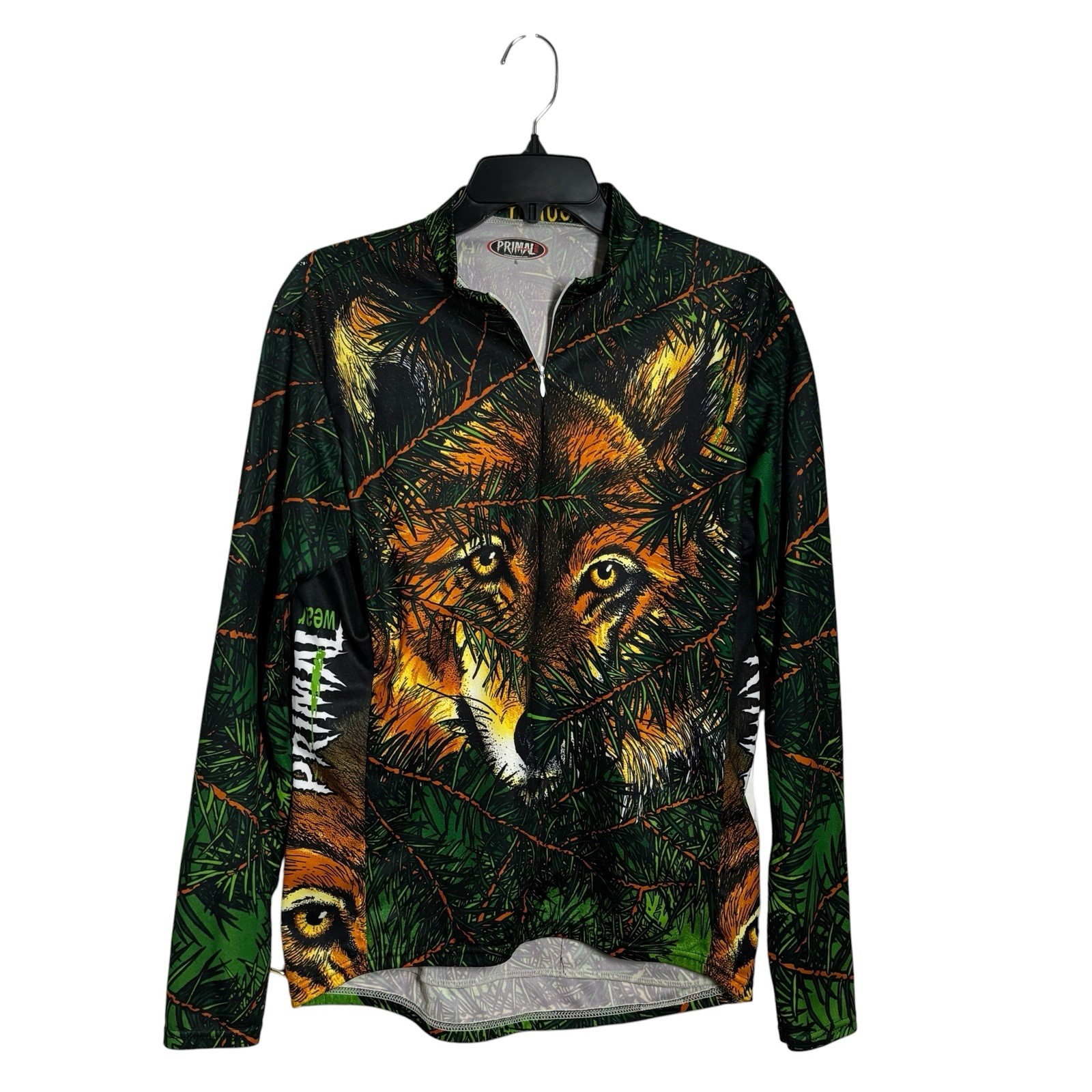 Primal Wear Wolf Print 3/4 Zip Long Sleeve Rear Pockets Cycling Jersey L