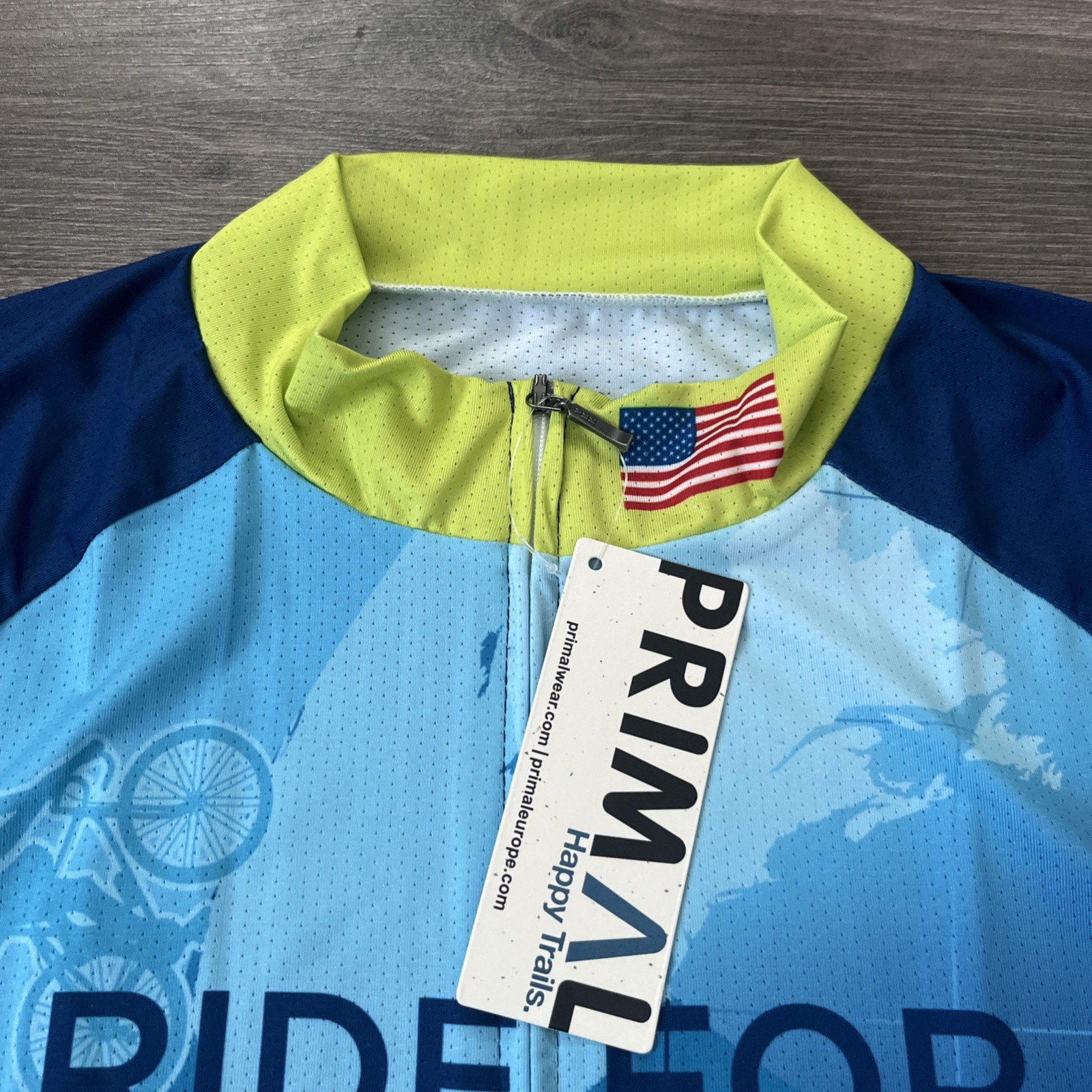 Primal Cycling Jersey Race Cut Mens L Full Zip Short Sleeve Blue Green St Jude