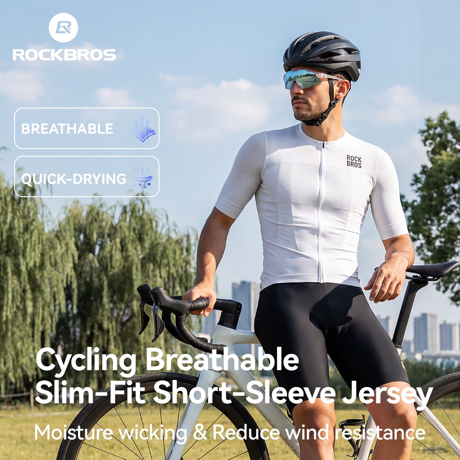 ROCKBROS Men Cycling Jersey Breathable Slim-Fit Short-Sleeve Jersey Quick-Drying