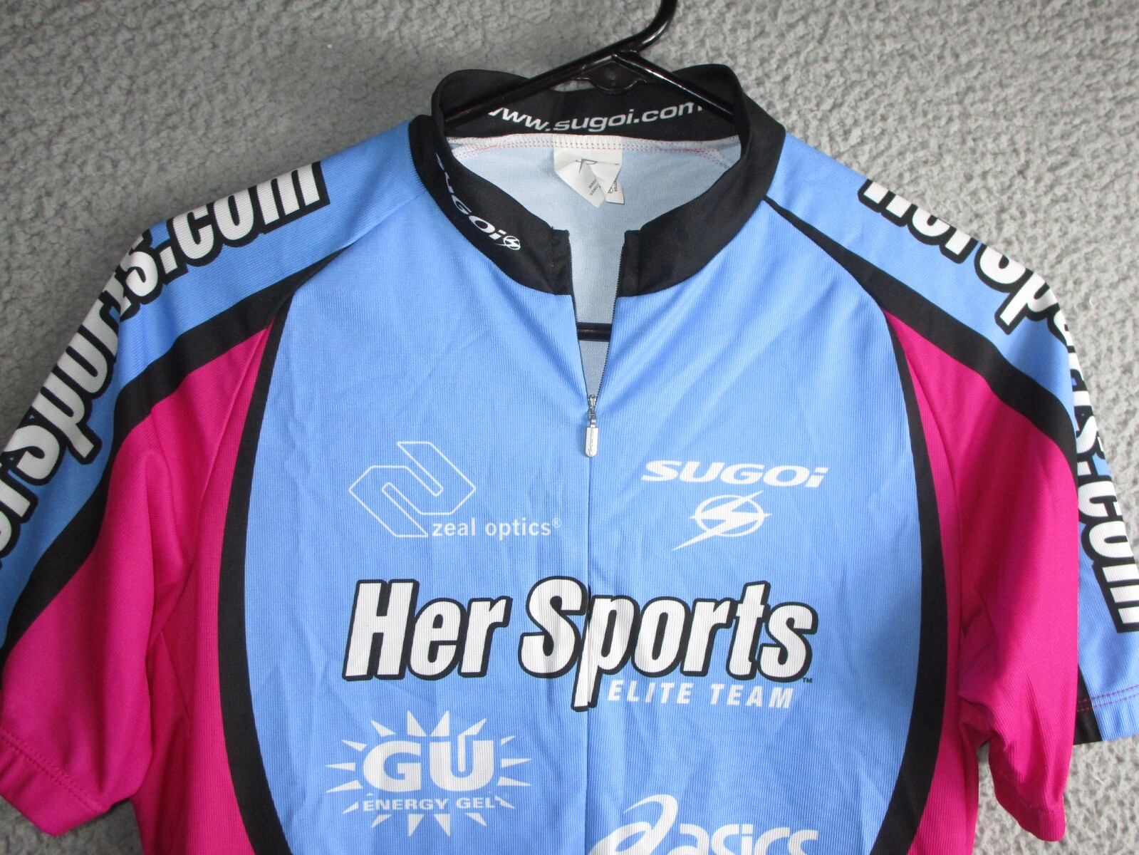 SUGOI WOMEN’S CYCLING JERSEY BLUE PINK WHITE BLACK SMALL POLYESTER HER SPORTS