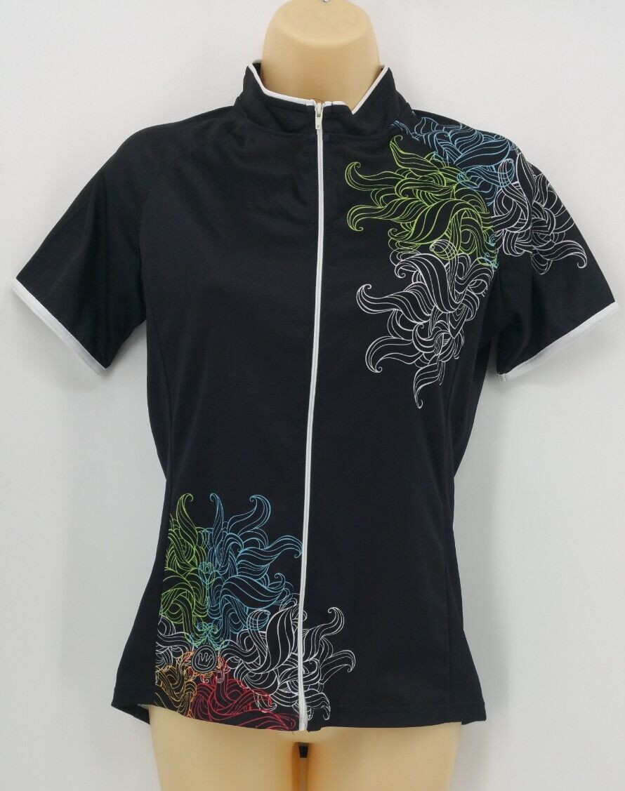 Canari Cycling Jersey Womens Medium Pretty Floral Full Zip Rear Pockets Bike Top