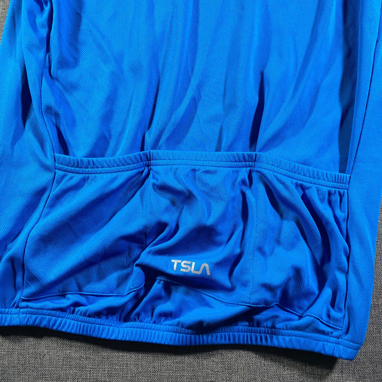 TSLA Men Long Sleeve 1/4 ZIp Cycling Jersey Pullover Blue XL Lightweight Stretch