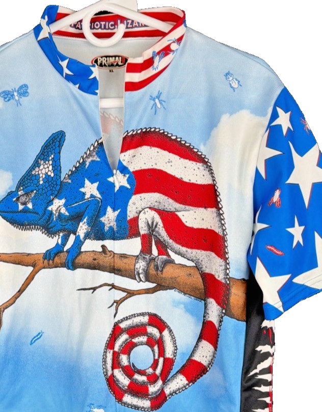 Primal Wear Cycling Jersey Men XL Patriotic Lizard American Flag Chameleon Bike