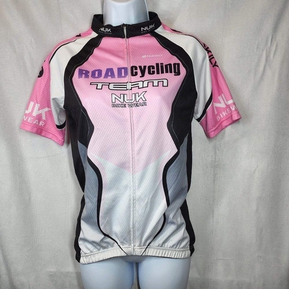 Nuckily SIze M Full Zip Cycling Jersey Pink Black White Women’s