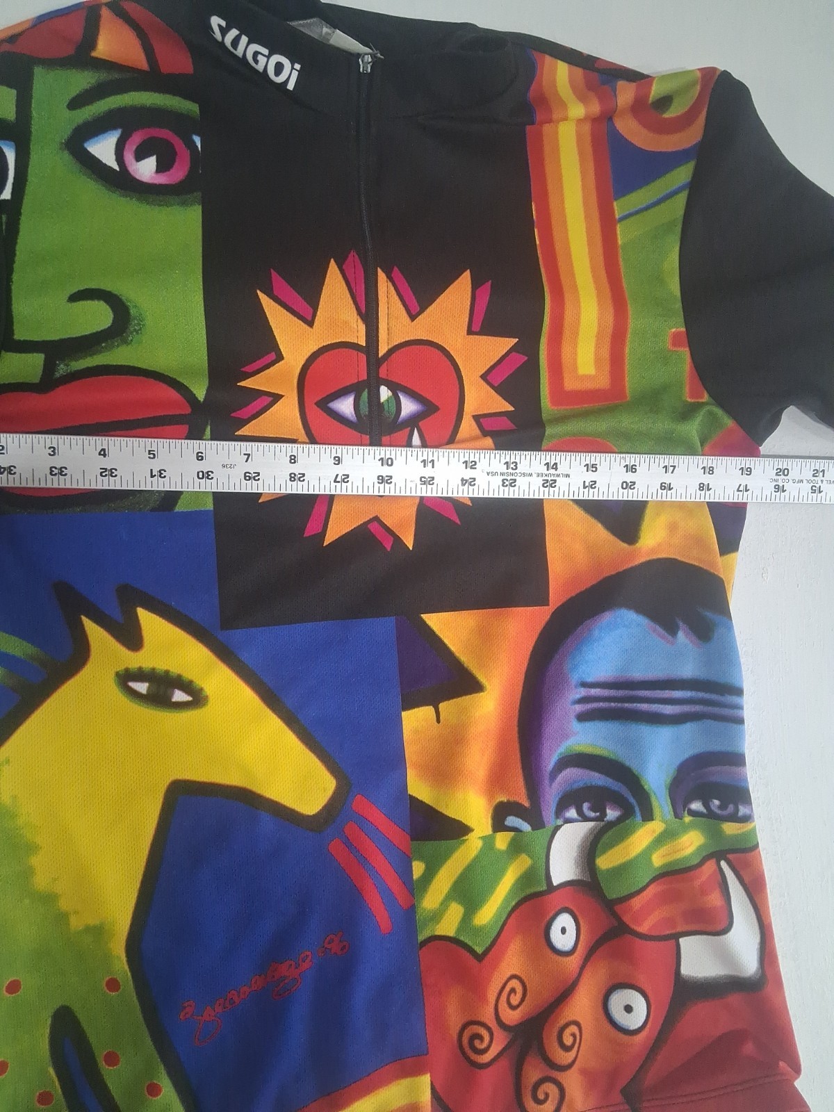 Vtg Womens Sugoi Biking Jersey Joe Average Picasso Bold Colorful L/XL Graphic