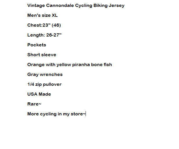 VTG Cannondale Cycling Jersey USA 90s Wrench Piranha Fish Bone Wrench Mens XL