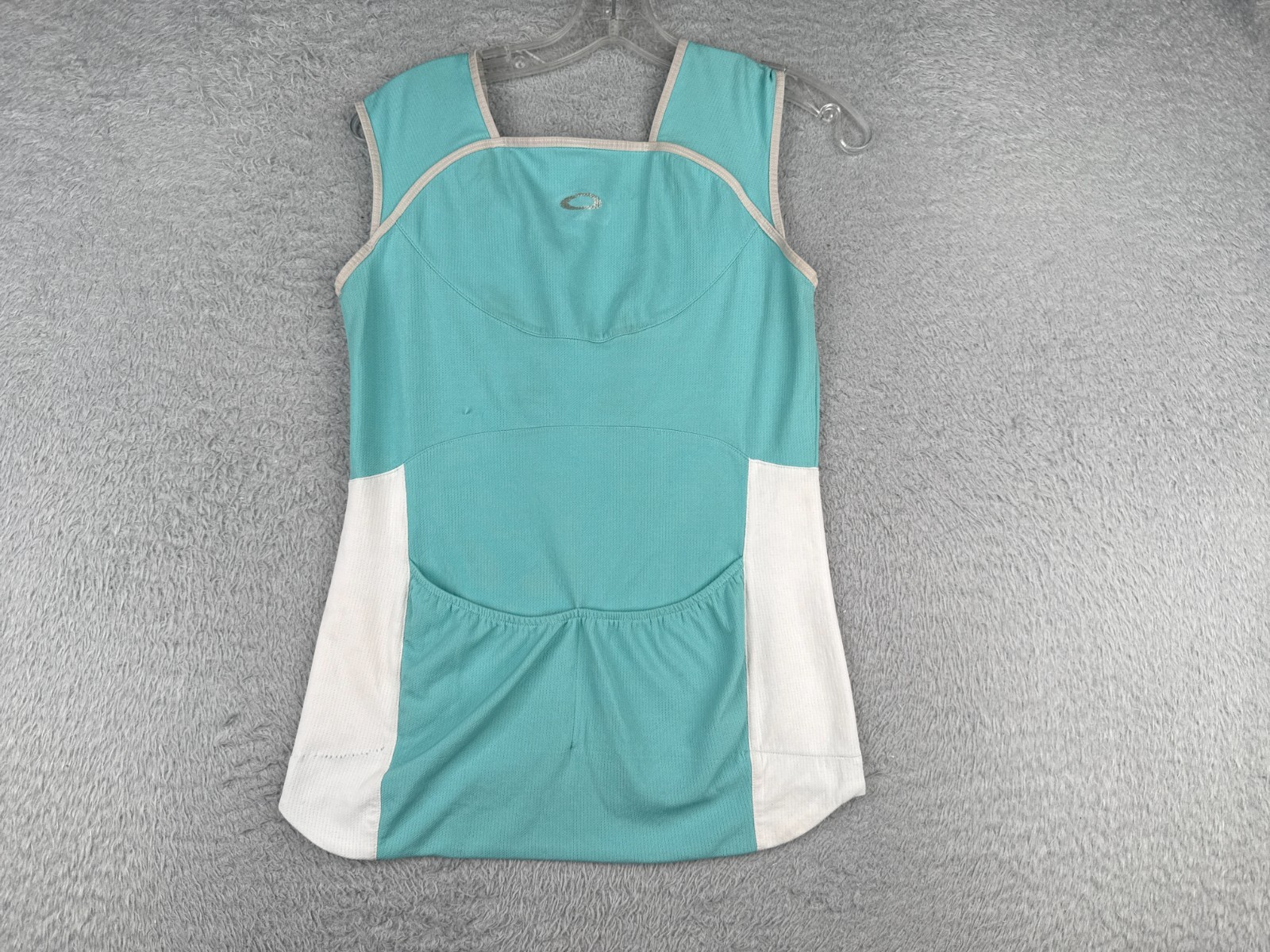 Oakley Cycling Jersey Women Small Teal White Tank Sleeveless Rear Pockets Poly