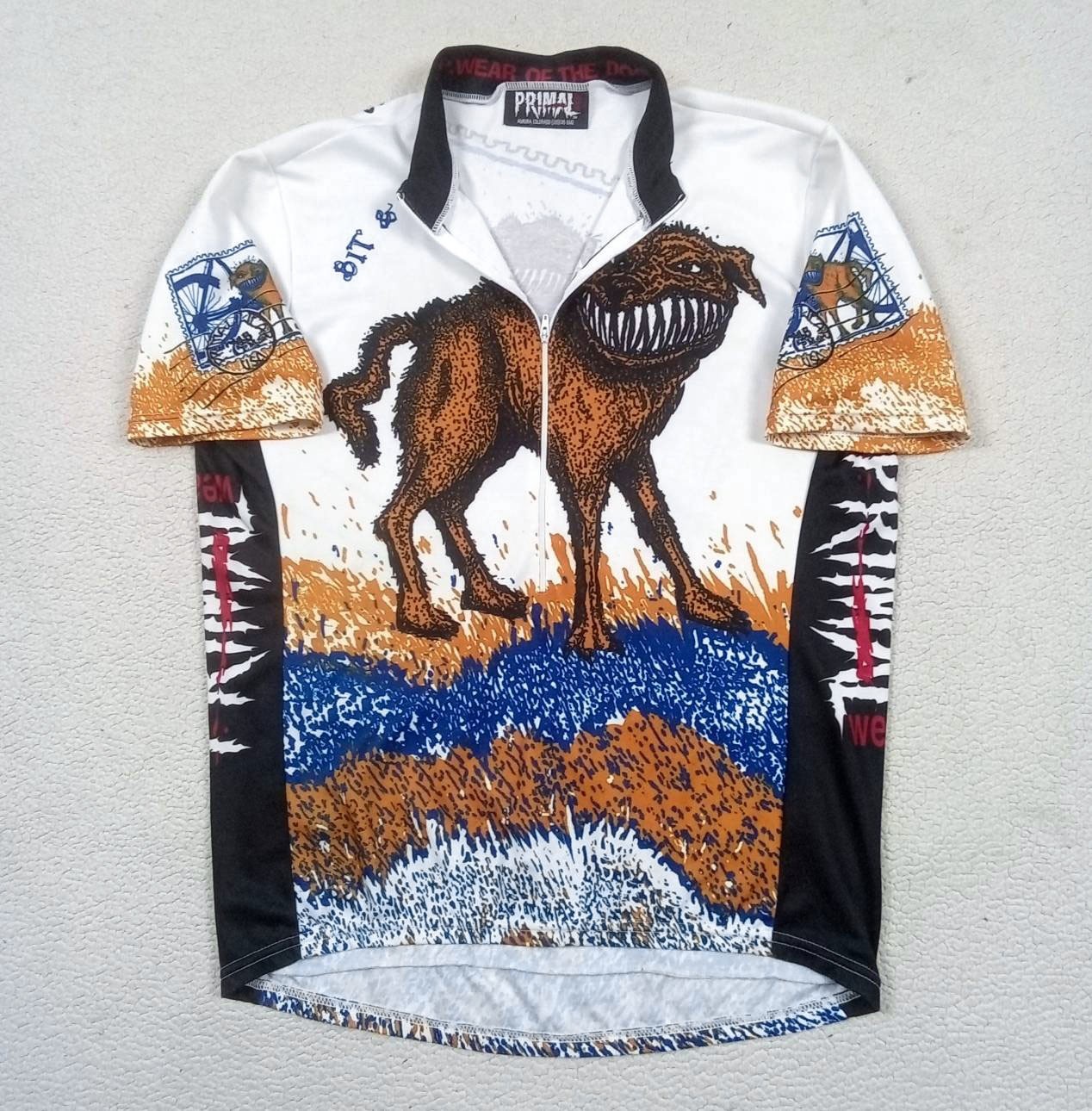 RARE VTG 90s PRIMAL “Bit & Run” Cycling Jersey USA Made P.Wear of the Dog — XL