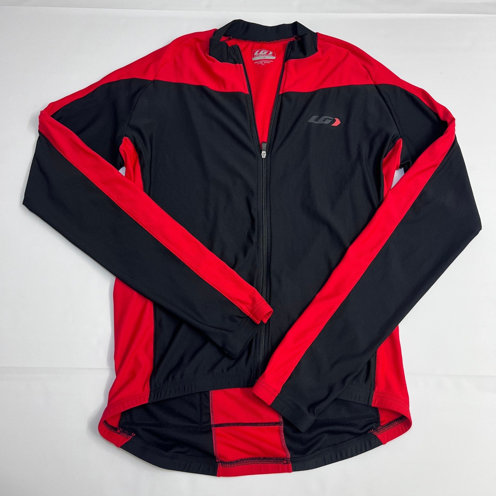 Louis Garneau Cycling Jersey Mens Large Black Red Long Sleeve Full Zip Bike