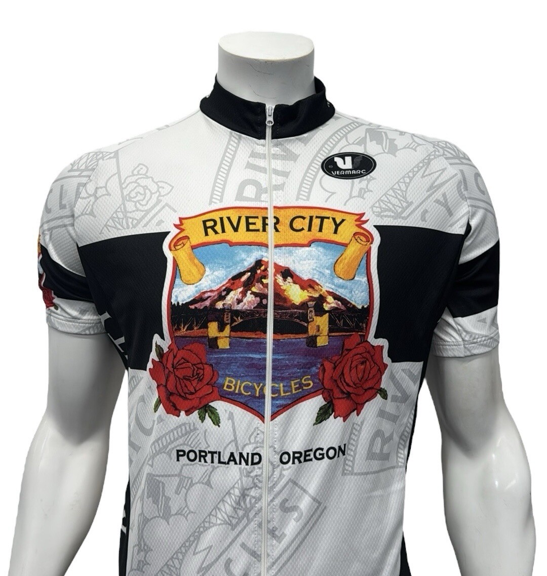 River City Bicycles Portland Oregon White Multi-Color Graphic Cycling Jersey