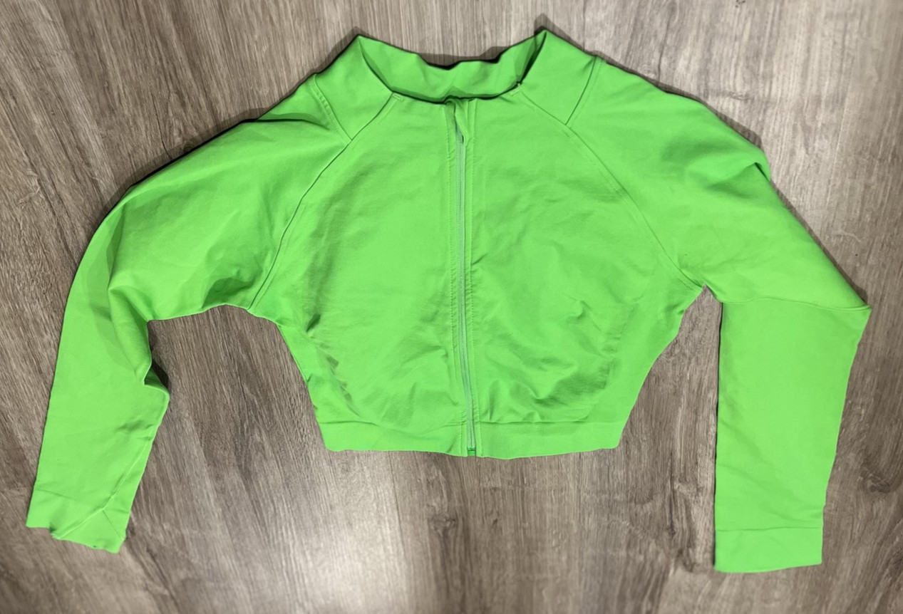 Velaura Zip Up Womens Medium Green slim fit high neck crop countour enhanced fit