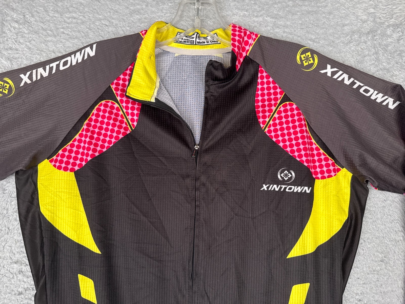 Xintown Cycling Jersey Adult Large Black Pink Yellow Full Zip Long Sleeve Poly