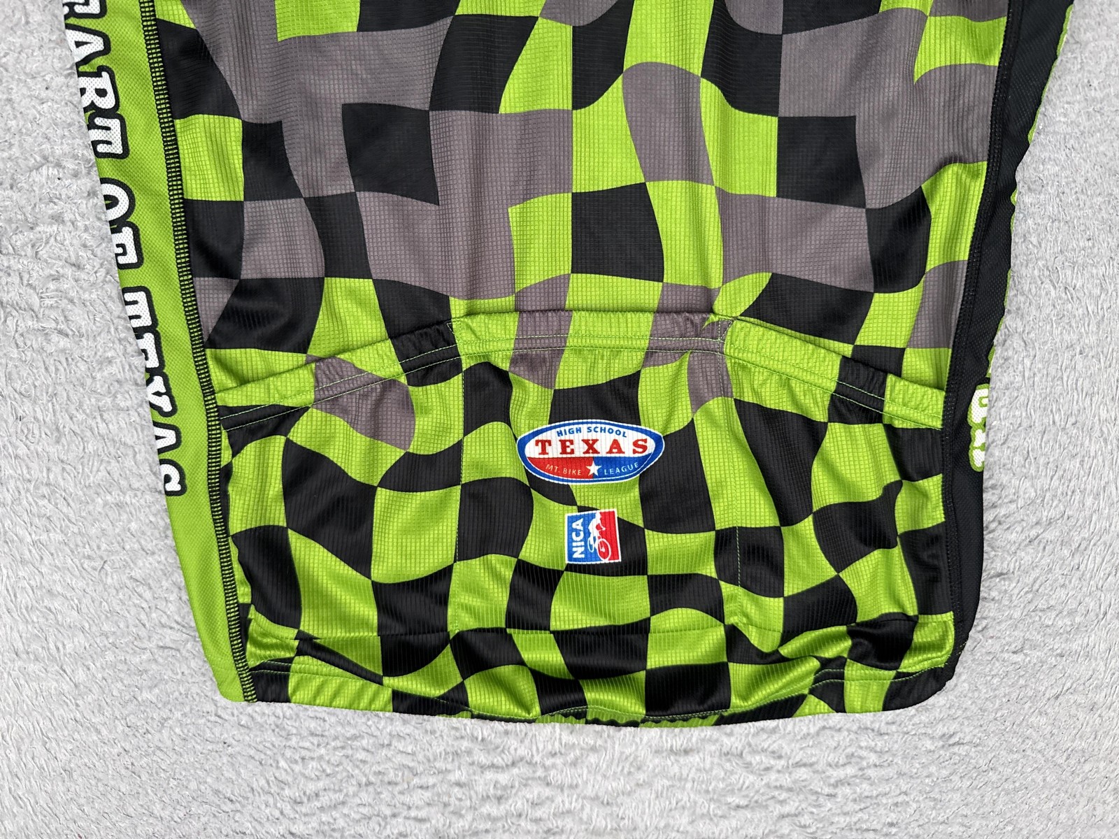 Primal Cycling Jersey Mens Large Green Black Check Graphic 1/4 Zip Pockets Bike