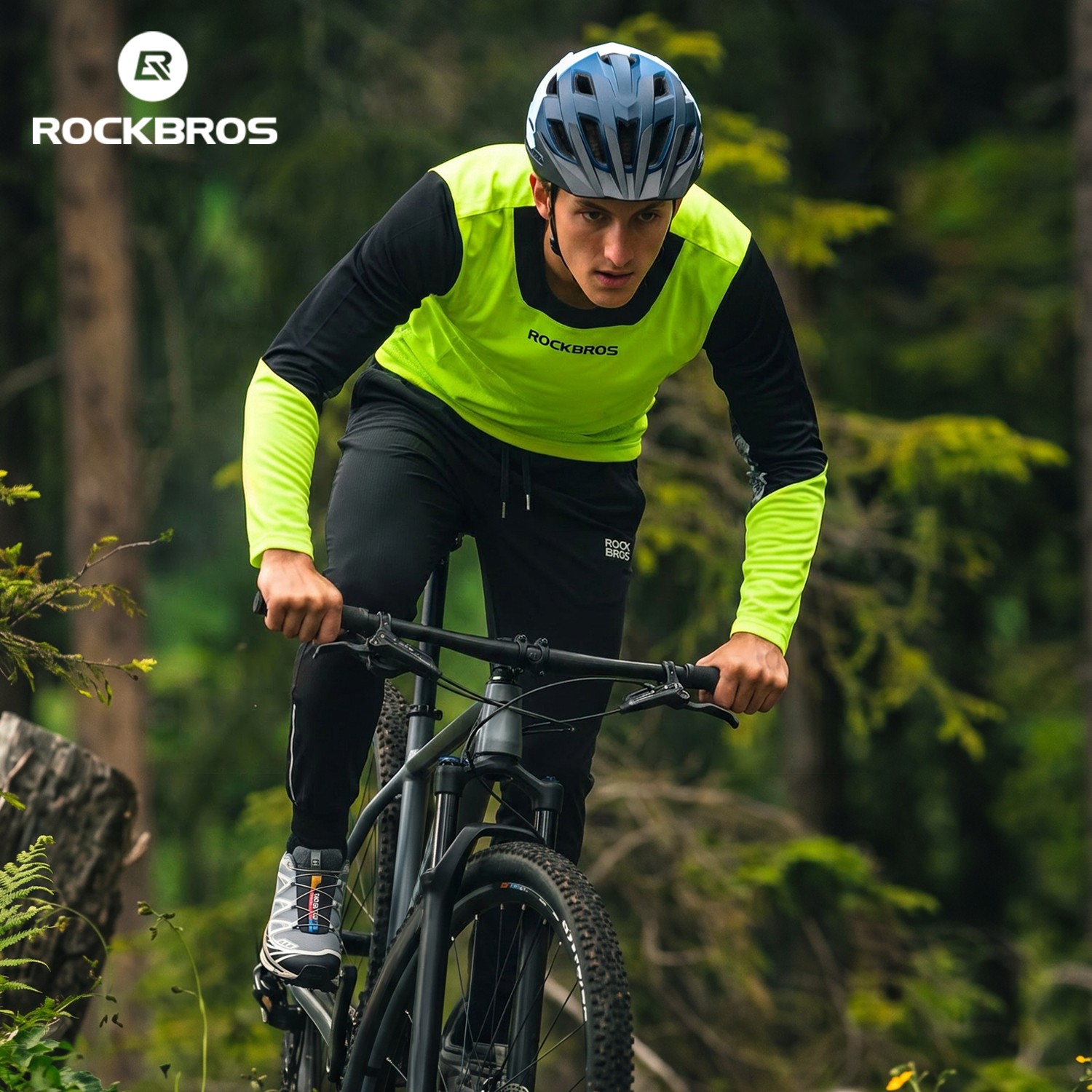 ROCKBROS Men’s Cycling Jersey Long Sleeve Fluorescent Green Breathable S-3XL