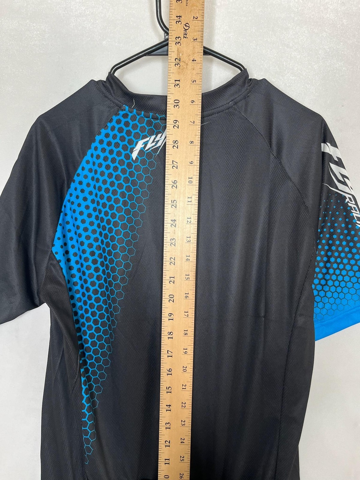 Fly Racing Cycling Jersey Shirt Large Blue Black Mens Full Zip Pockets Quick Dry