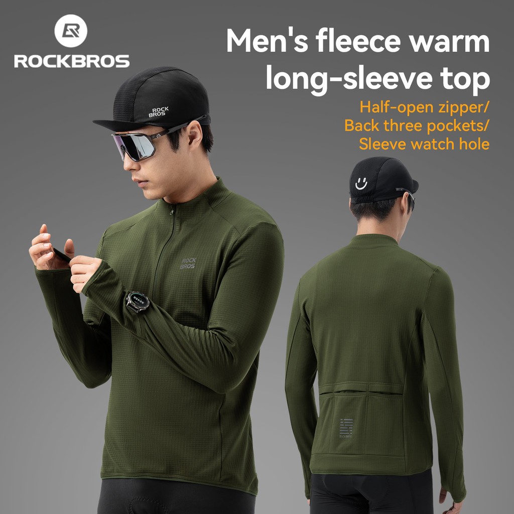 ROCKBROS Spring Autumn Cycling Jersey Windproof Fleece Long Sleeve Bike Shirt