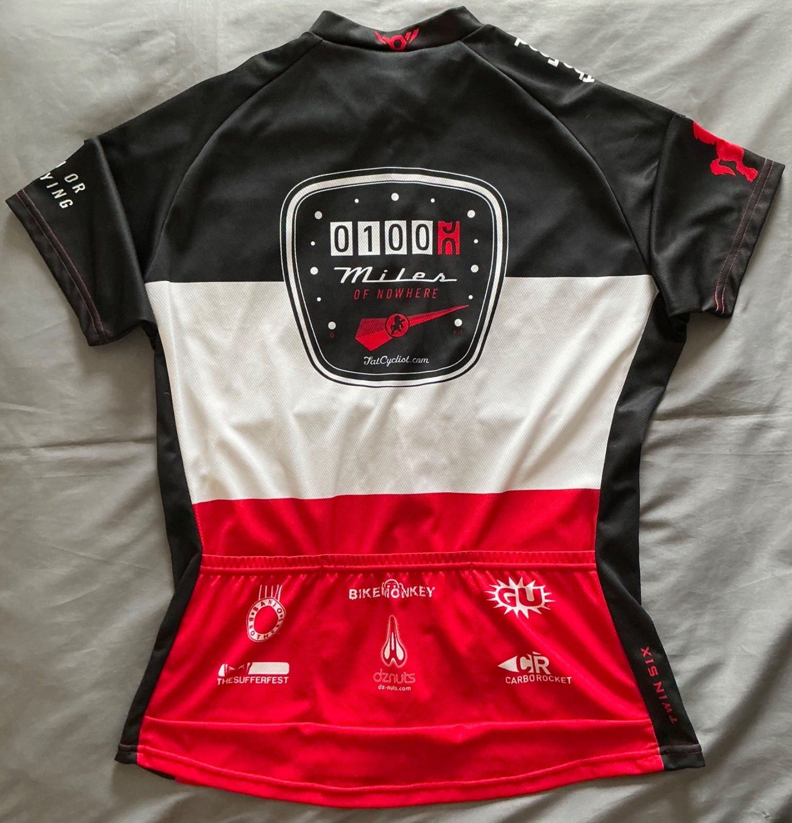 Fat Cyclist 100 Miles of Nowhere Cycling Jersey Red/Blk/Wht Women’s 2XL