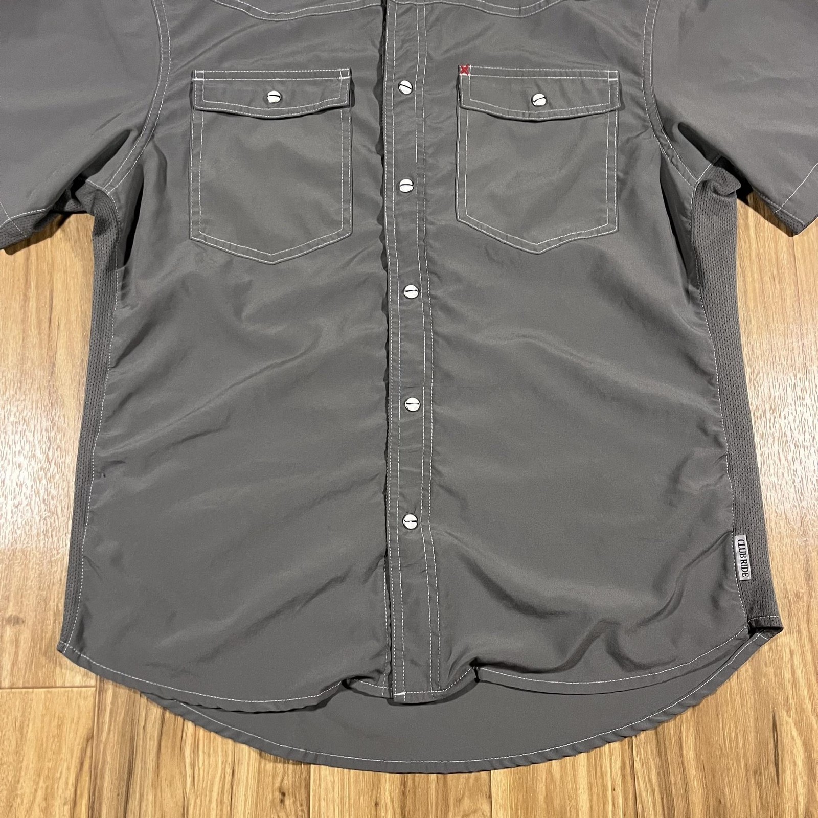 Club Ride Cycling Shirt Mens M Gray Snap Front Hill Country Bicycle Works Texas