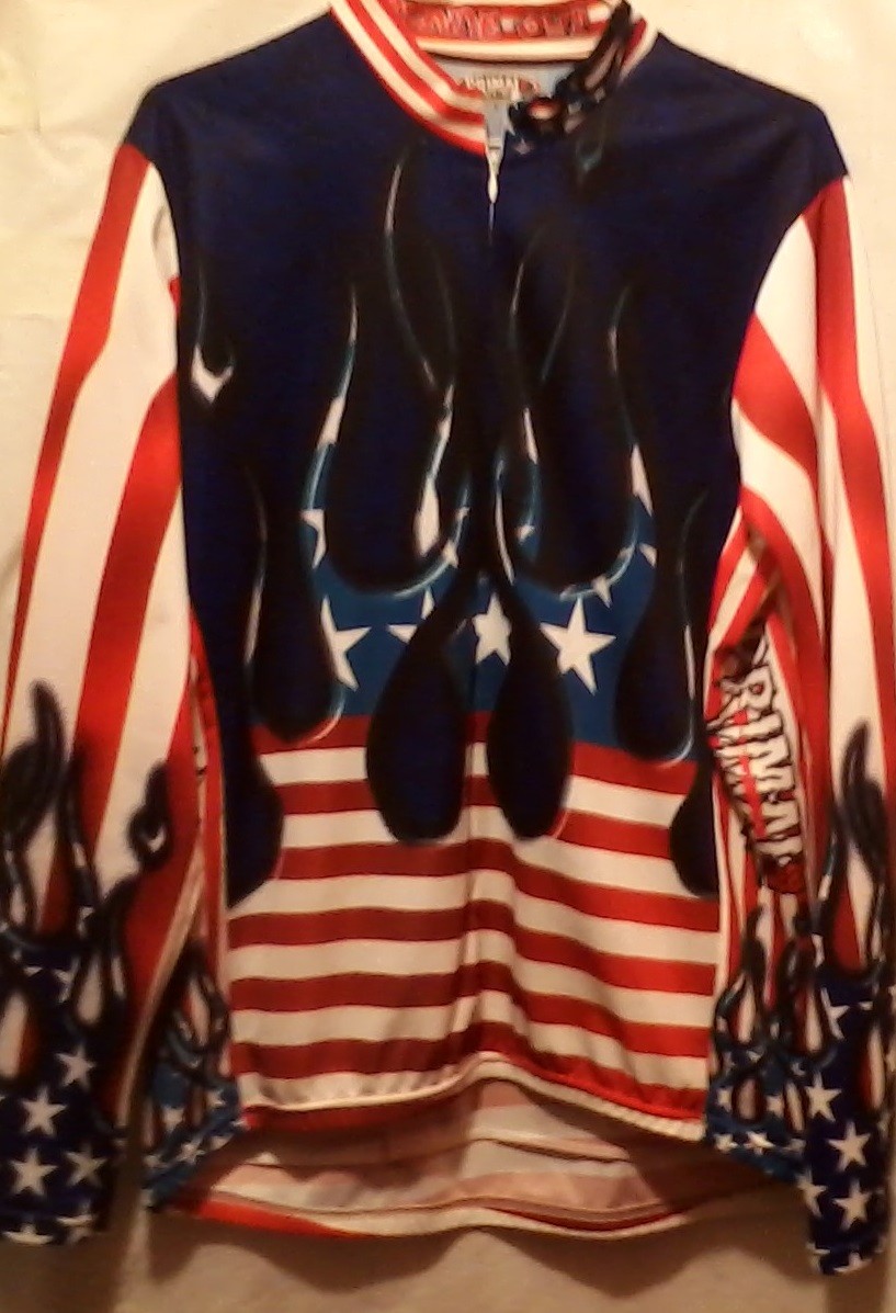 Primal Wear Flame Out USA Flag Biking Cycling Jersey Jacket Light Weight Large