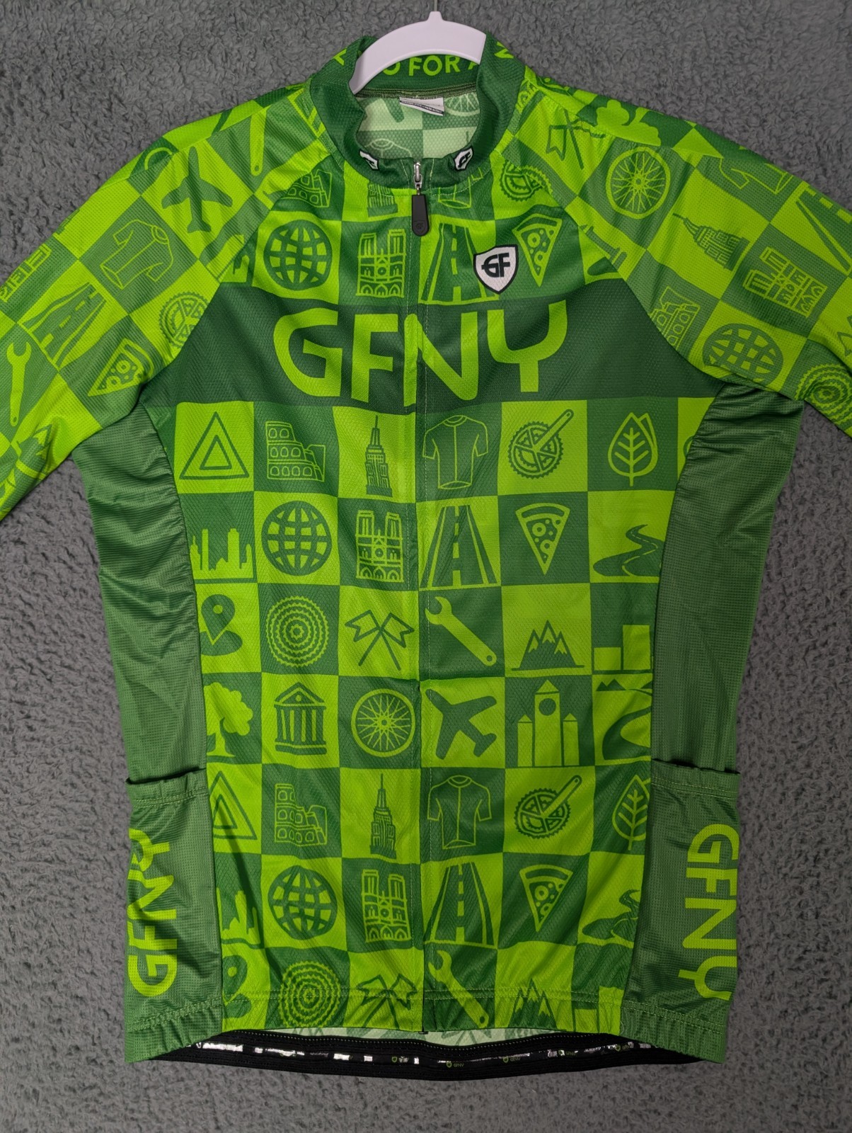 GFNY Gran Fondo New York Cycling Jersey XL Green Short Sleeve Zip 5 Pocket NWOT