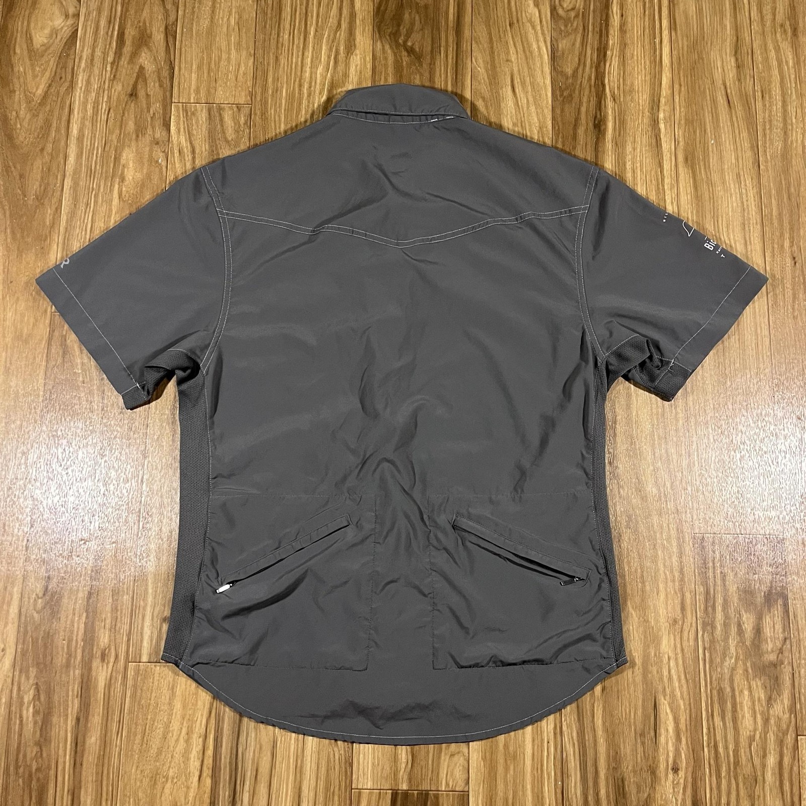 Club Ride Cycling Shirt Mens M Gray Snap Front Hill Country Bicycle Works Texas
