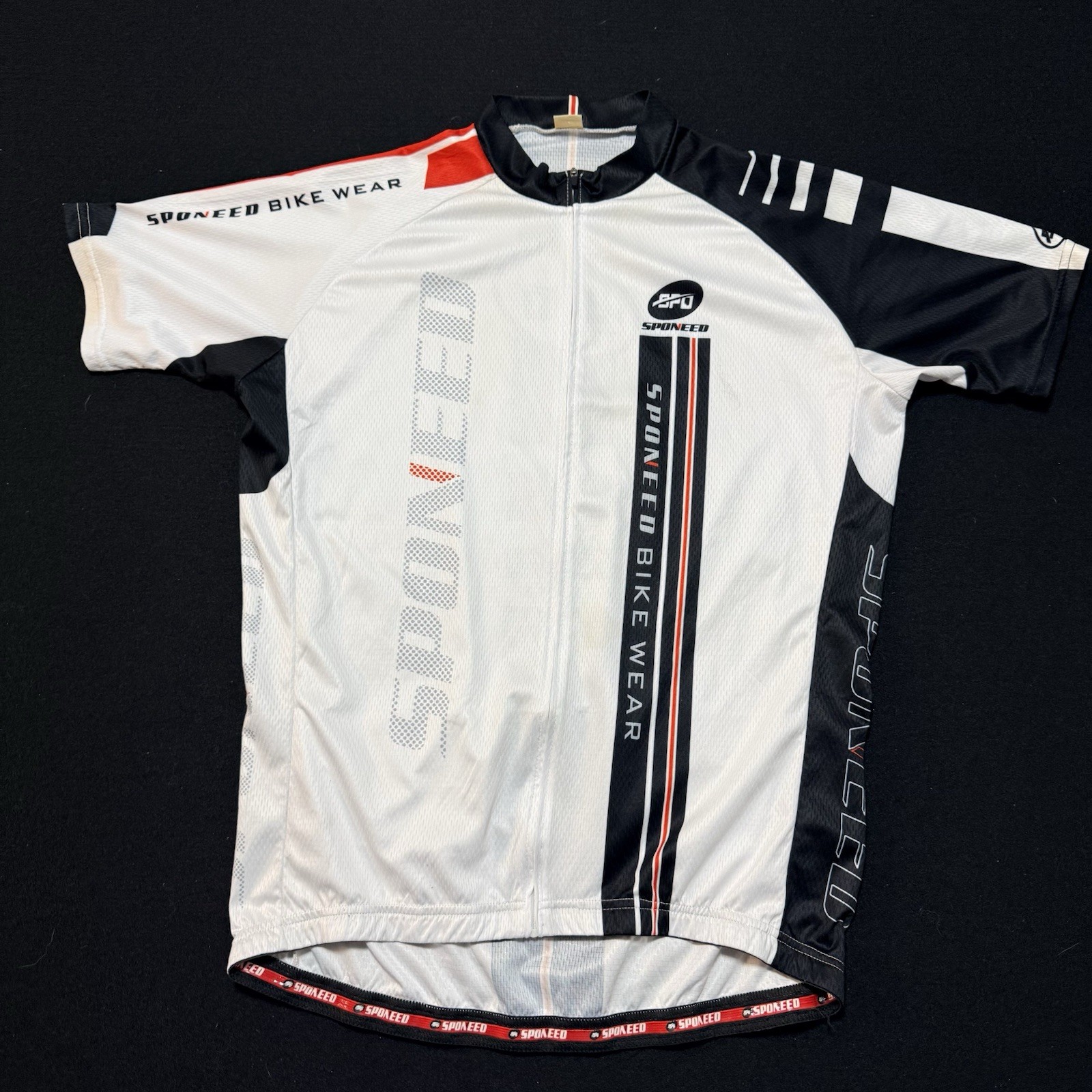 Sponeed brand cycling jersey is white with black and red accents XXL-XXXL