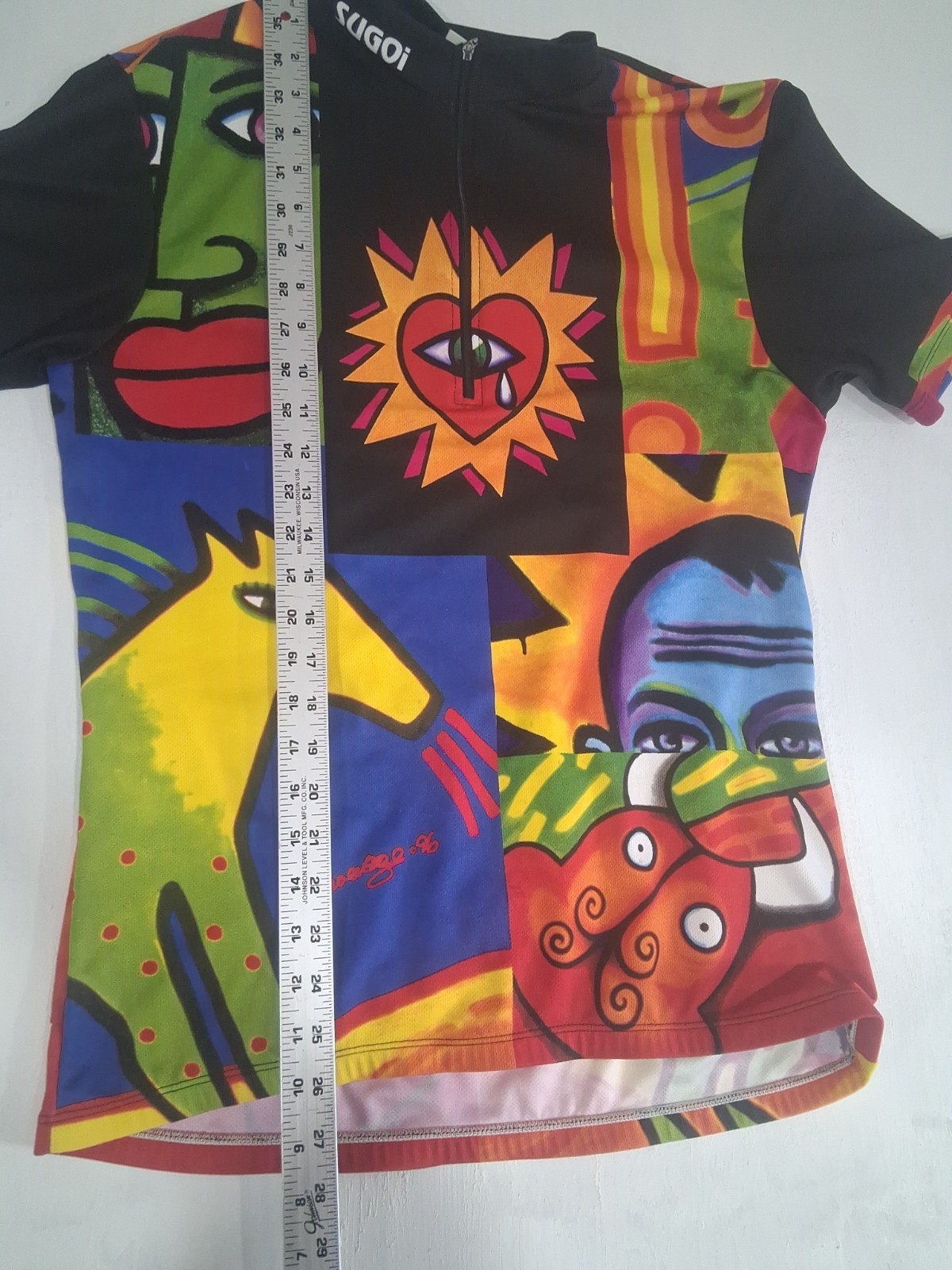 Vtg Womens Sugoi Biking Jersey Joe Average Picasso Bold Colorful L/XL Graphic