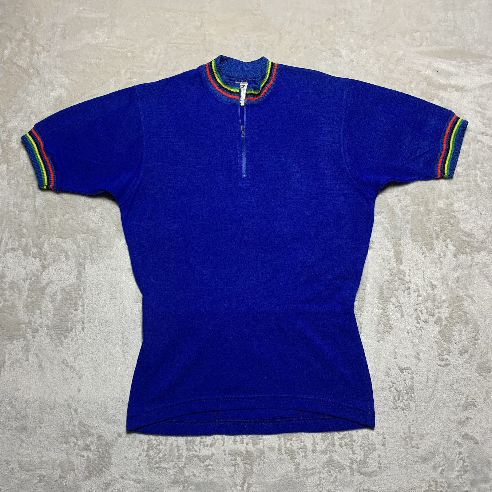 Vintage Pace Cycling Jersey Men’s Small 100% Merino Wool Knit Rainbow 70s USA *