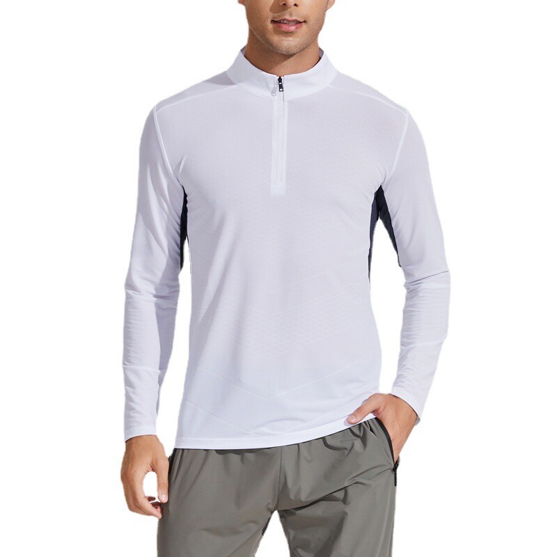 Men’s Stand Collar Fitness Shirt High Elastic Quick Drying Long Sleeve T-shirt