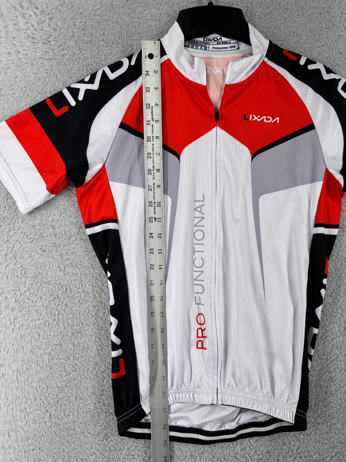 Lixada Cycling Jersey Adult Small Red Black White Full Zip 100% Polyester