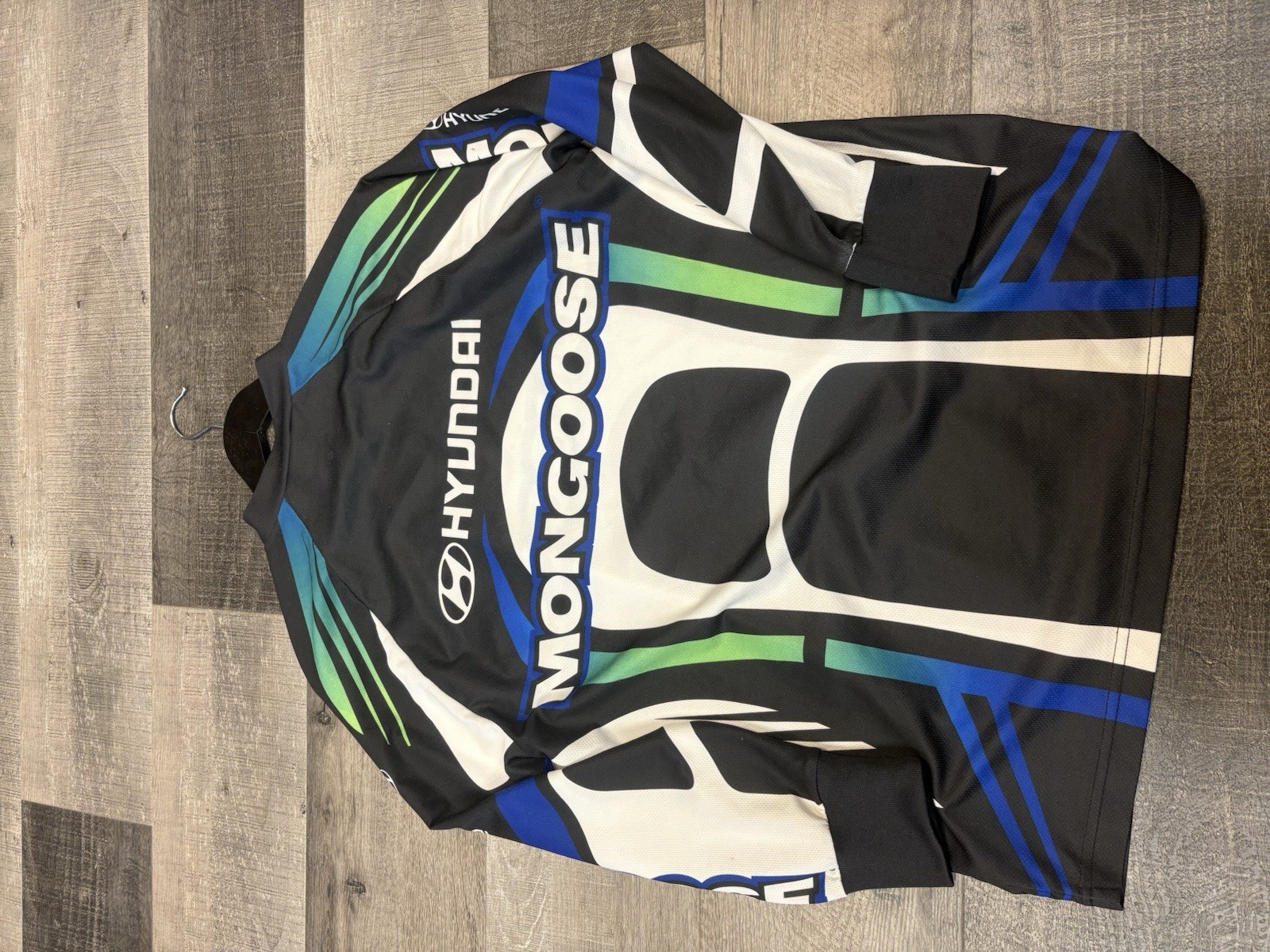 Mongoose Cycling Jersey Long Sleeve Men’s Size L Black Blue Green Graphic Print