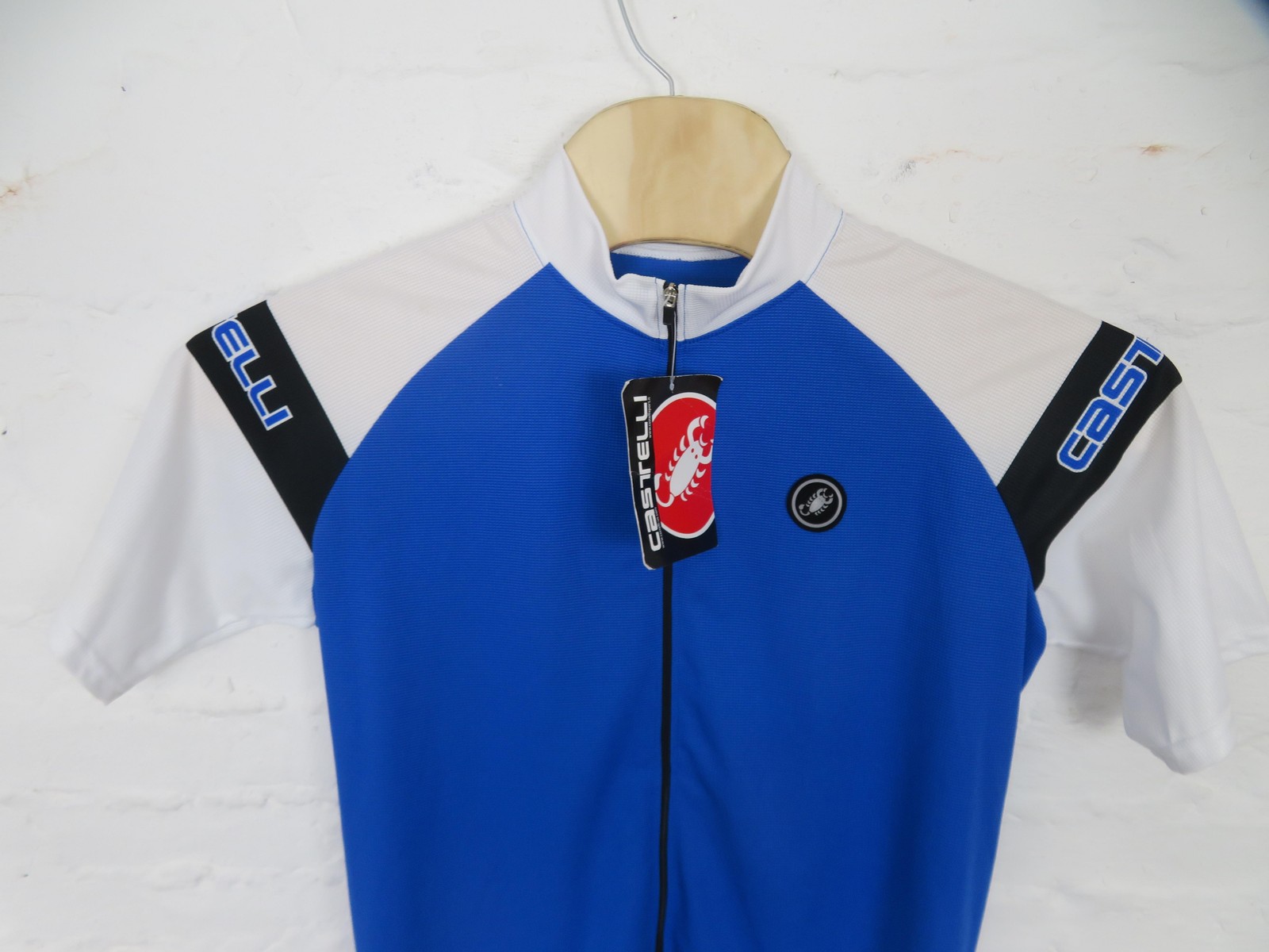 Castelli Cycling Jersey Mens XL Blue White Full Zip Short Sleeve Bike Pockets