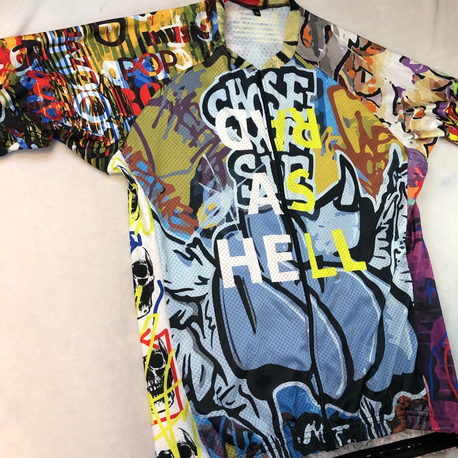 Cycling Jersey Mens 3XL Full Zip Pocket Colorful Graffiti Skull Frog Rad As Hell