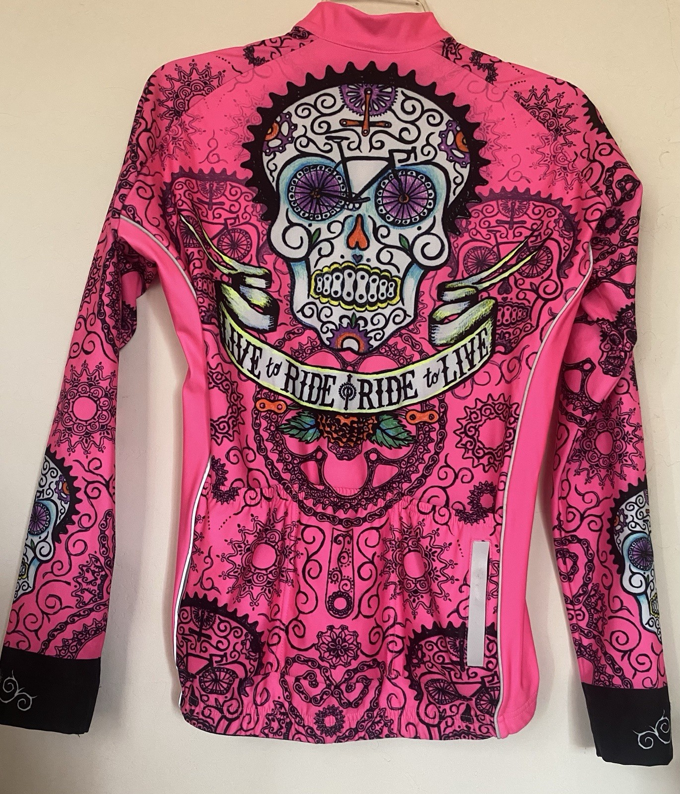Cycology Performance Women’s L Long Sleeve Cycling Jersey Hot PinkSkull Graphic