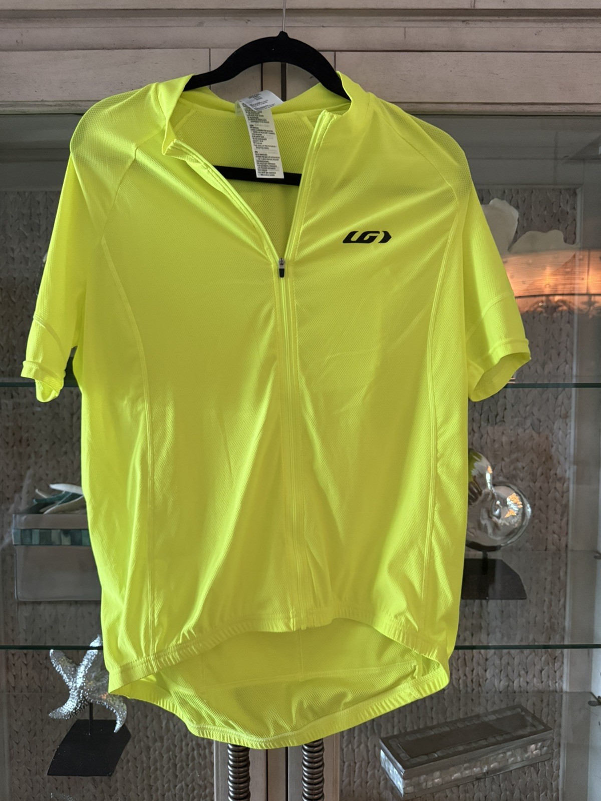 Louis Garneau NWT Mens Large Neon Yellow Full Zip Breathable Back Pocket Jersey