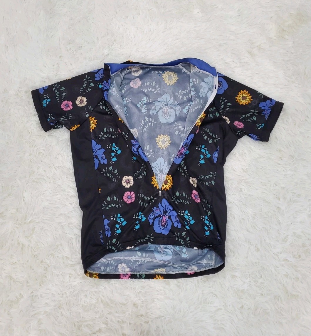 Primal Cycling Jerse Floral Flower Power W/ Back Pockets Mens Med 3/4 Zip **READ