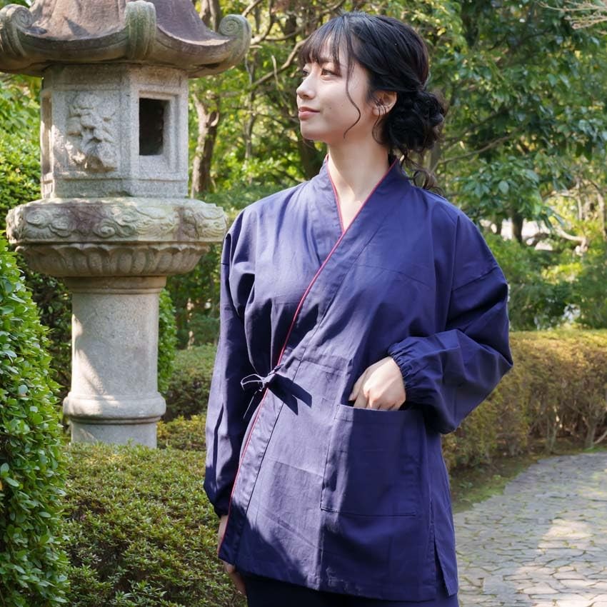 [Yurakuan] Women’s Samue (Japanese workwear) 100% Cotton Slightly Thin Navy Blue
