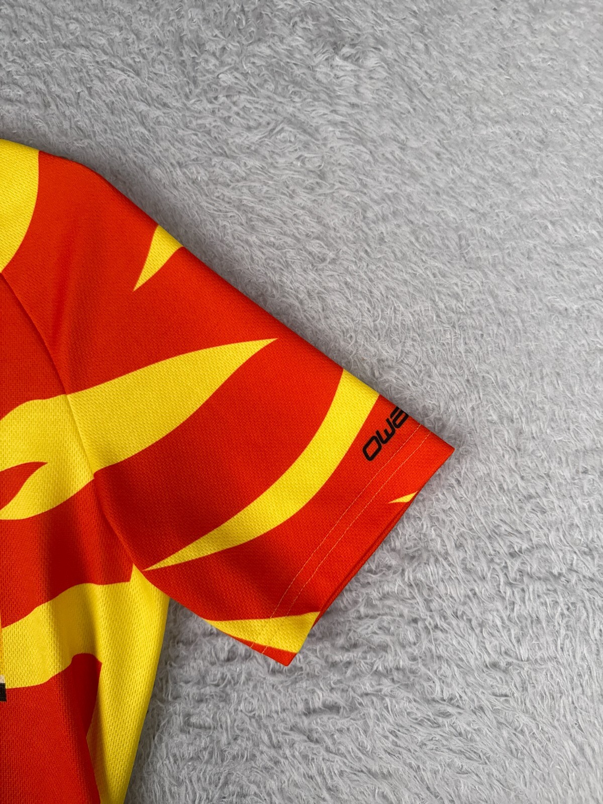Owayo Cycling Jersey Men Medium Red Yellow Tiger Stripe 1/2 Zip City Of Sterling