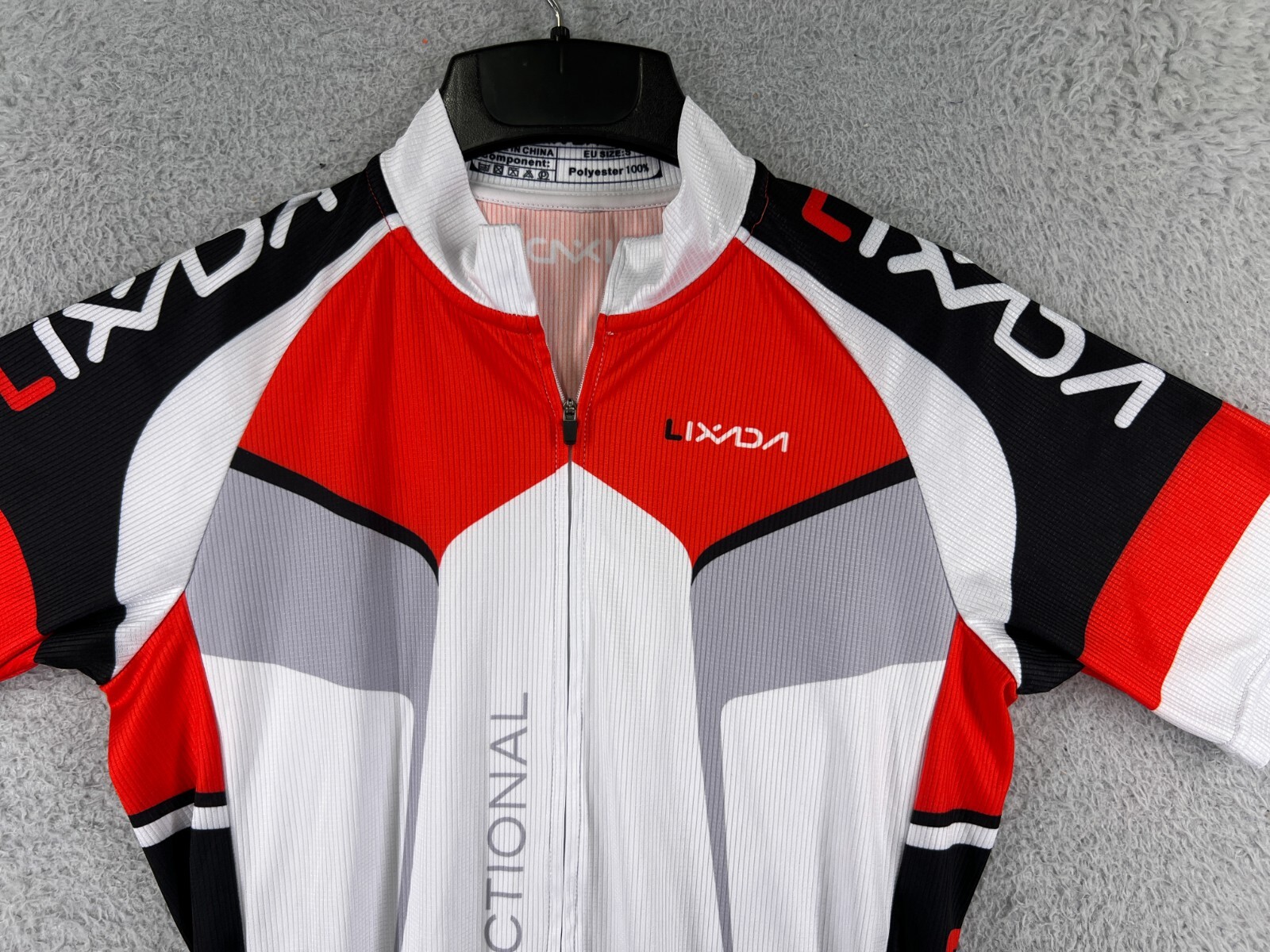 Lixada Cycling Jersey Adult Small Red Black White Full Zip 100% Polyester