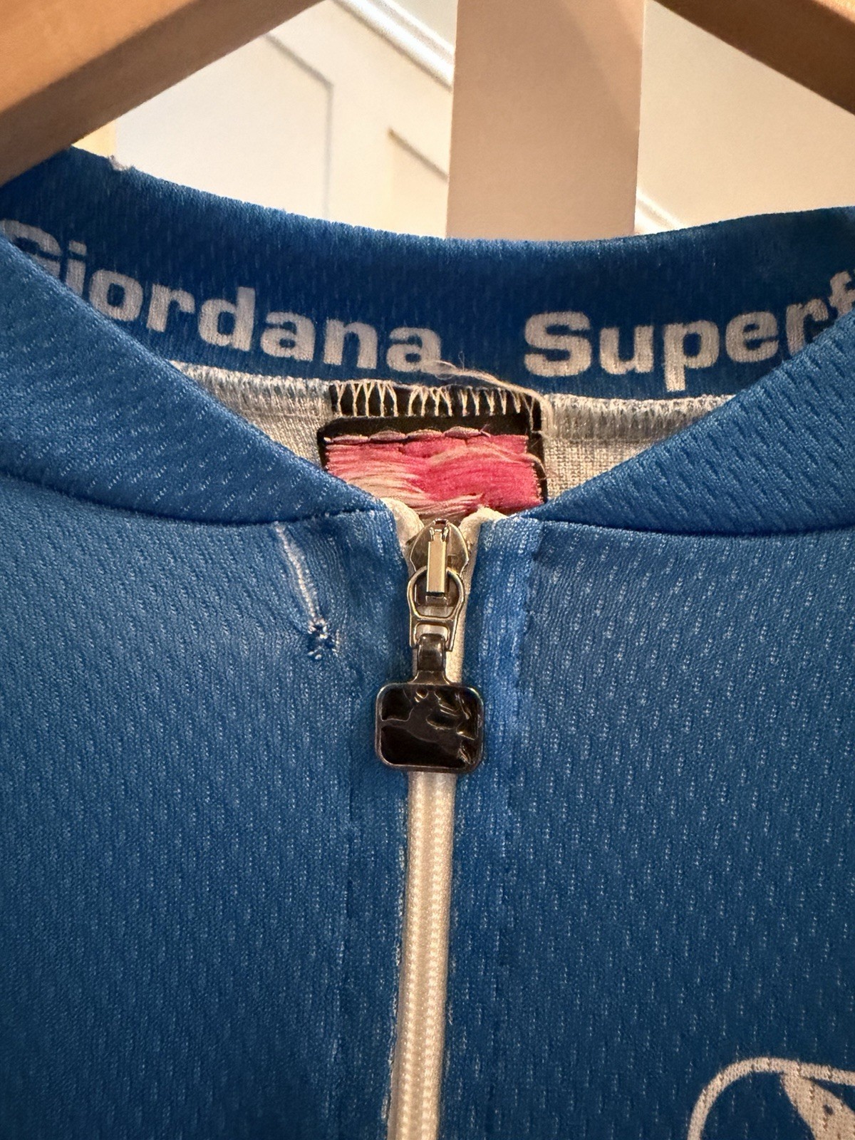 Giordana Superfit Men’s Cycling Jersey XXL Blue/White Striped 1/4 Zip Pockets