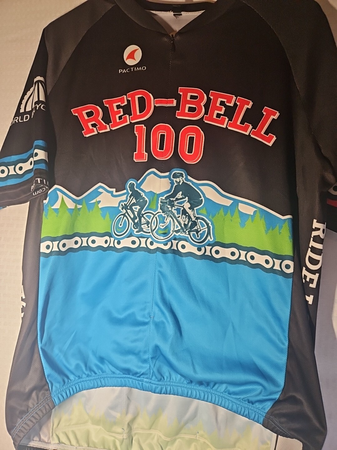 Pactimo Red-Bell 100 Cycling Jersey XL Black Blue Full Zip Bicycle Club