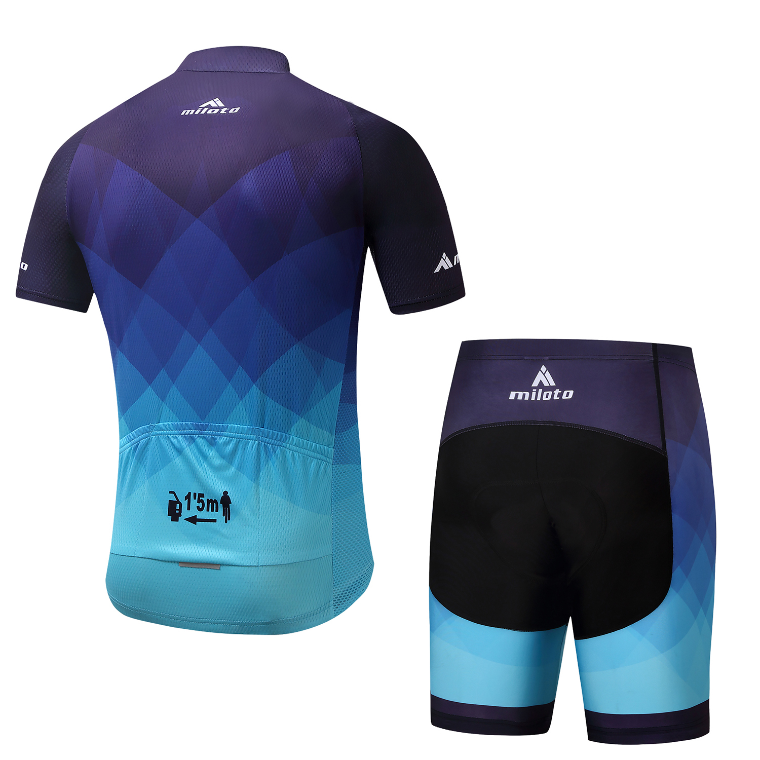 Blue Men’s Cycling Kit Reflective Bike Jersey & Spandex Padded Biking Bib Shorts