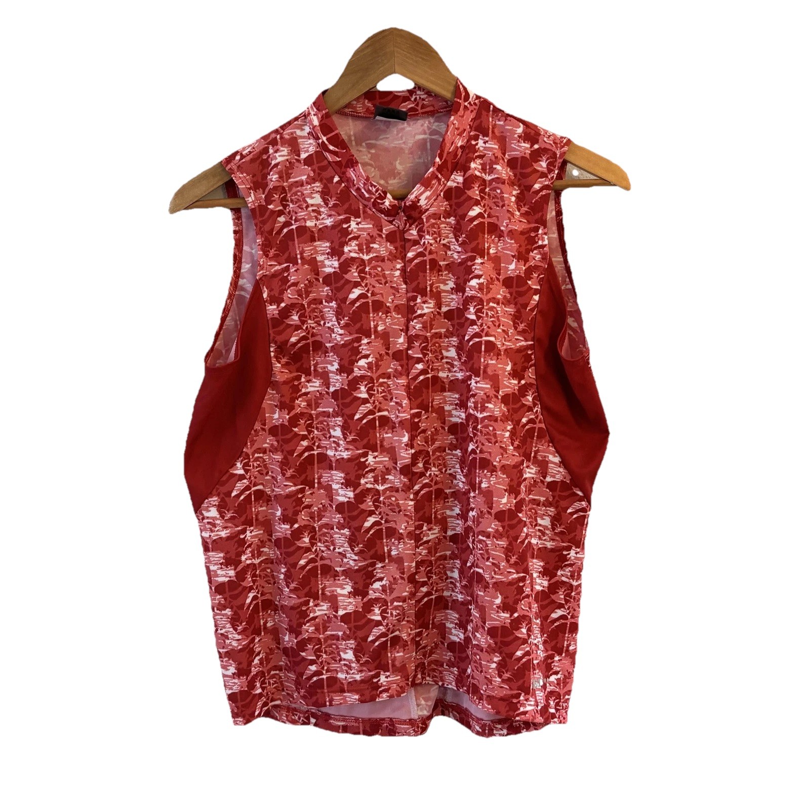 REI Cycling Jersey Tank Womens Large Red Floral 1/2 Zip Pockets Bike Top