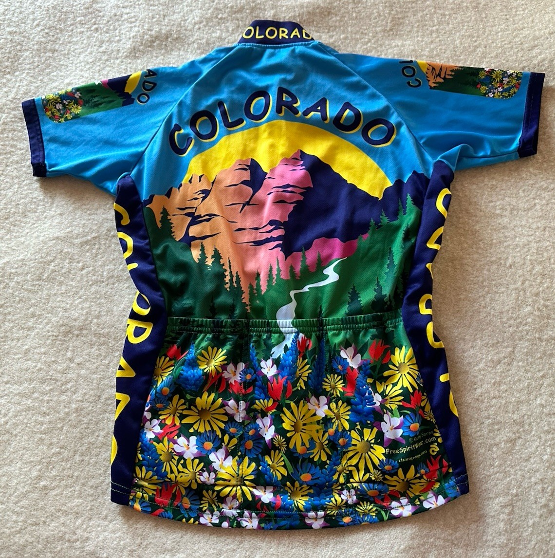 Champion System Womens Colorado Cycling Jersey Blue Mountain Floral CO Small