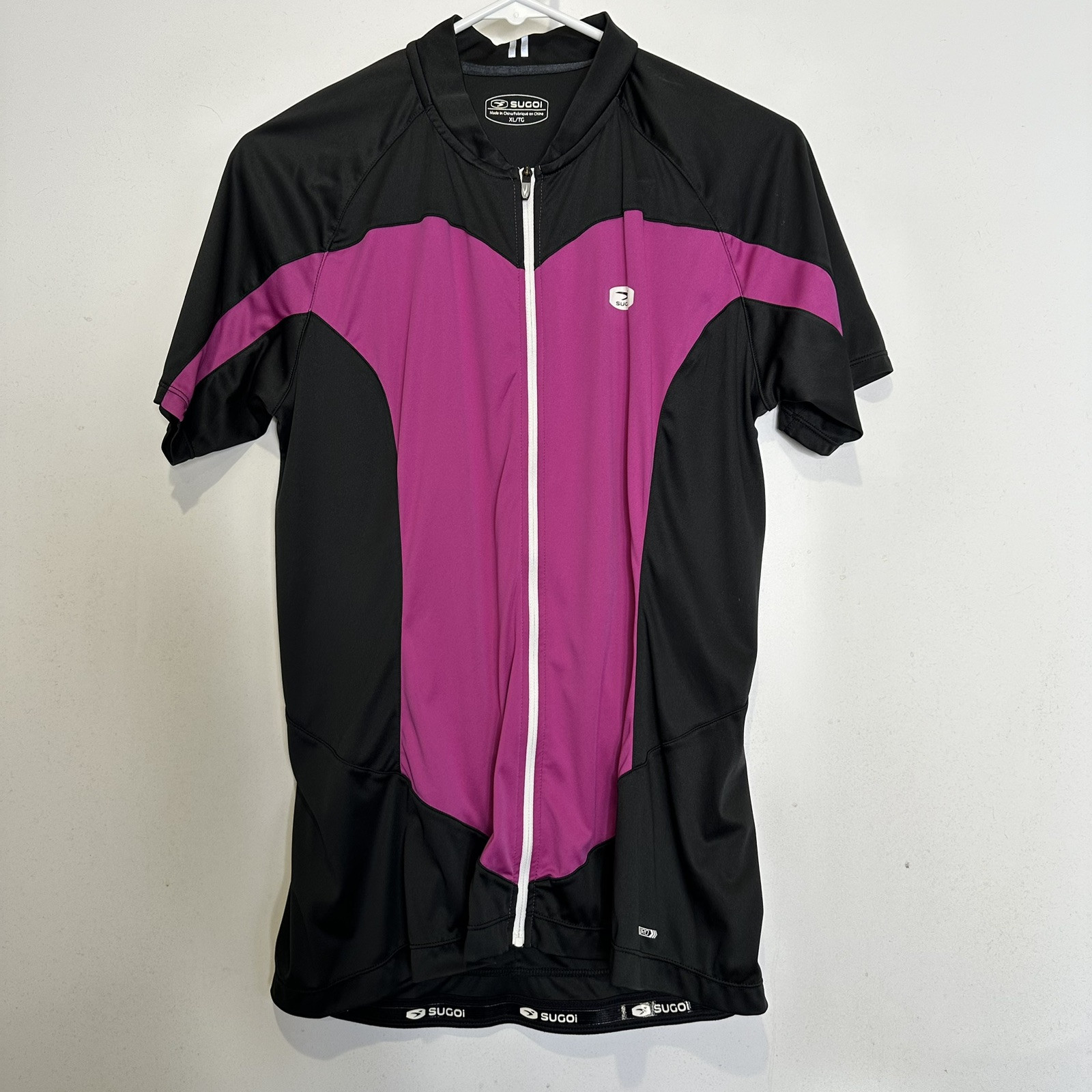 Sugoi Womens Cycling Shirt Jersey XL Black Purple Full Zip Back Pockets Stretch