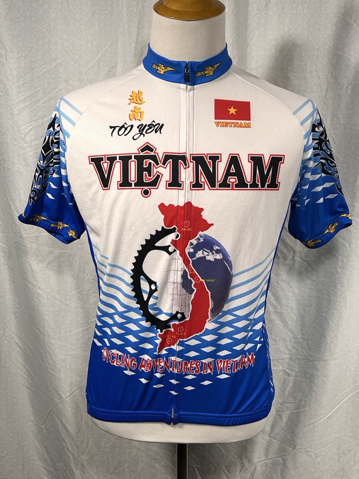 Vietnam Cycling Jersey Minh Thanh Hang Full Zip Mens Medium Blue White